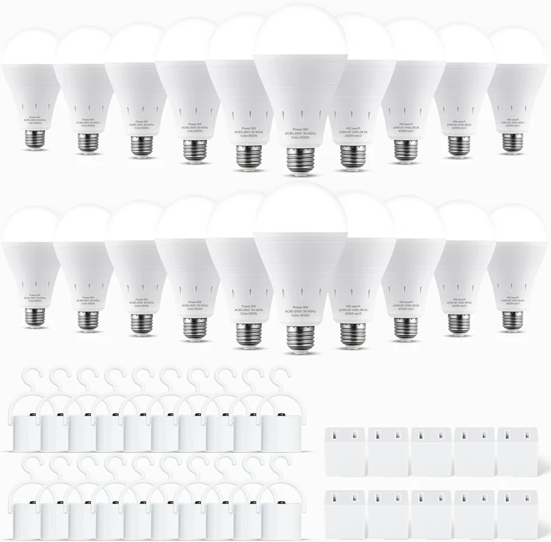 DEBAOBULB 6000K rechargeable bulbs and included hook caps, 20 pack